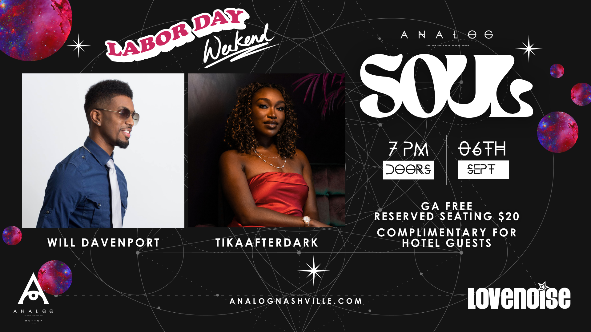 Analog Soul Labor Day Weekend Hosted by Lovenoise Featuring Will Davenport & TIKAAFTERDARK